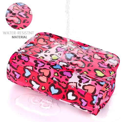 Kids Hanging Toiletry Bag for Girls, Travel Toiletry Bag for Little Young Girls Cosmetic Makeup Waterproof Wash Bag Toddler Traveling Toiletries, Leopard Red - color: Leopard-Red