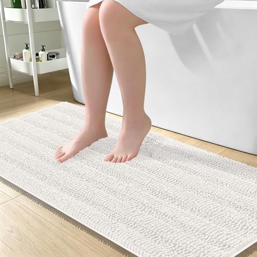 OLANLY Thick Large Bathroom Rugs 50x30, Extra Soft Absorbent Chenille Striped Bath Rugs, Rubber Backing, Machine Wash Dry, Bath Mats for Bathroom Floor, Tub and Shower, Home Decor Accessories, Ivory - color: Ivory, size: 50" X 30"
