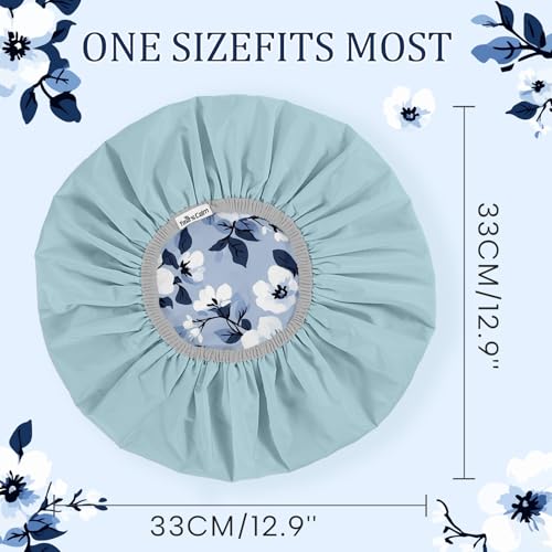 Years calm Shower Caps for Women Reusable Waterproof – Double Layer Elastic Cap with Tropical Botanical Print Shower Cap for Shower, Spa, Travel, Bath & Daily Hair Protection - color: Blue