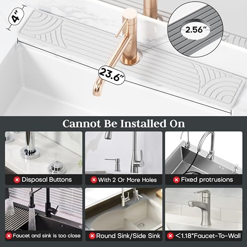 Faucet Mat for Kitchen Sink, Water Absorbing Stone Tray for Sink, 23.6" Long Diatomite Fast Drying Stone Mat, Splash Guard Faucet Mat for Bathroom Counter - color: White