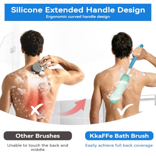 Shower Body Brush Skin Exfoliating Curved Back Scrub Brush Massage Bath Brush Extra Large Curved Handle European and American Hand-Shaped Removable Bold Long Handle Back Washer (Black-White) - size: Black+White Handle (Extra Large)