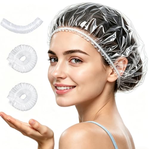 Disposable Shower Caps, 100 Pack - 18.1" Large Thick Waterproof Elastic Bath Caps, Clear Plastic Hair Covers for Women Home Travel Hotel Spa & Salon