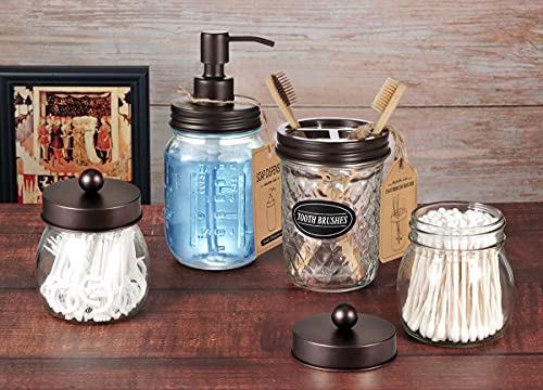 Amolliar Mason Jar Bathroom Accessories Set (4 Pcs) - Lotion Soap Dispenser & 2 Cotton Swab Holder & Toothbrush Holder-Rustic Farmhouse Decor, Countertop Vanity Organize, Bathroom Home Decor (Bronze) - size: Bronze, style: Standard-mouth
