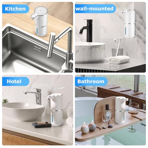 2 Pack Automatic Soap Dispensers,12.8oz/380ml USB Touchless Automatic Foaming Soap Dispenser,Rechargeabled Wall Mounted Smart Soap Dispenser for Bathroom Kitchen Dish Soap - color: White, size: Foam x2