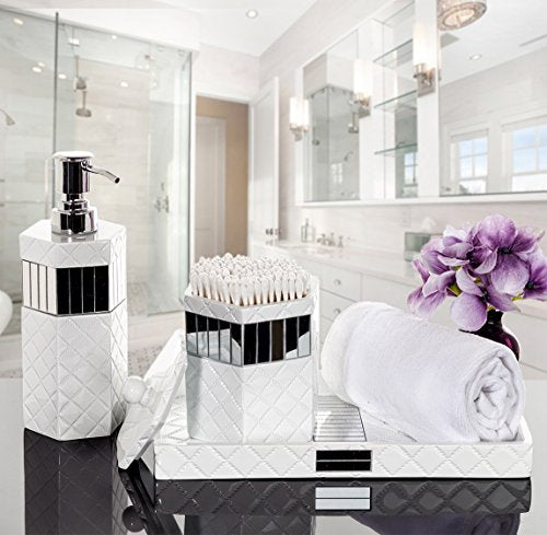 Creative Scents Quilted Mirror White Hand Soap Dispenser for Bathroom - Decorative Lotion Dispenser with Durable Metal Pump, Resin Countertop Shower Dispensers for Elegant Bathroom Decor - style: Soap Dispenser