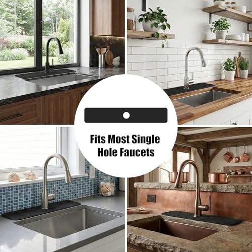 Cuttable Kitchen Sink Faucet Mat: 30" Lx5.5 W Splash Guard with Center Hole | "Customizable Absorbent Non-slip Fabric Rubber Mat, Cut to Fit 2,3,4 Holes Irregular Sink with Soap Dispenser Air Gap " - size: 30''Lx5.5''W