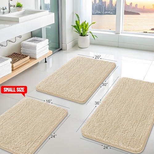 Arotive Bathroom Rugs 47x32, Extra Soft Absorbent Shaggy Chenille Bath Rugs, Machine Washable Rubber Backing Bath Mats for Bathroom Floor Tub and Shower, Home Decor Accessories, Beige - color: Beige, size: 47" X 32"