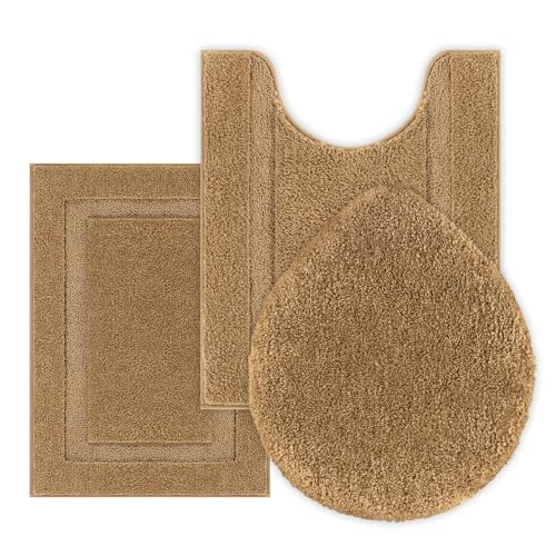 SHACOS Microfiber Bathroom Rugs Set of 3 with Toilet Lid Cover Non Slip | Washable Bath Mat Absorbent Bathroom Carpet 16"x24"+U Shape Toilet Rug 20"x24"+Toilet Lid Cover 19"x21", Mustard - color: Mustard, size: 16"x24"+U-Shape 20"x24"+Lid Cover 19"x21"