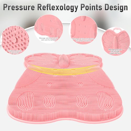 Back Scrubber Body Bath Cushion for Tub Bathtub Back Lumbar Ergonomic Support, Silicone XL Large Thick Soft Seat Pad Non-Slip Suction Cups, Relaxing Spa Exfloating Scrubber Mat 28x19 Pink - color: Pink