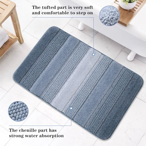 Kmson 2 Pcs Ombre Chenille Bathroom Rugs Set, Non-Slip Shower Mats for Bathroom Floor & Bathtub, Ultra Soft Washable Shaggy Bath Rugs, Thick Absorbent Microfiber Bath Mat Set Blue - color: Light Blue Rug, size: 17" x 24" + 20" x 32"