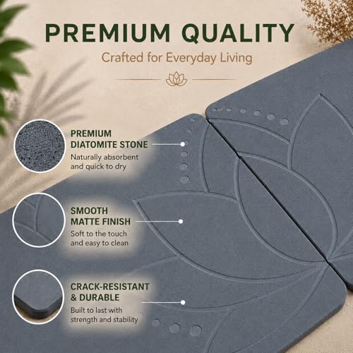 Lotus Stone Bath Mat Set (2 Mats) | Quick-Dry, Non-Slip Diatomaceous Earth Bath Mat, 23.6”×15.4” | West + East Bundle, Luxury Diatomite by JapandiSpirit