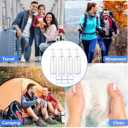 DTDNZKN 4 Pack 3.4 Oz (100ml) TSA Approved Travel Pump Bottles | Refillable Plastic Lotion Dispenser Leakproof Pump Bottle for Toiletries Clear Travel Size Bottles with Labels