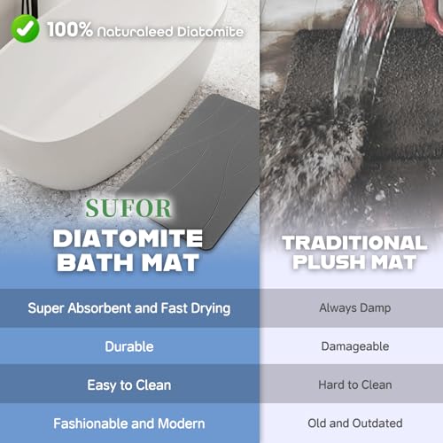 32"x20" Stone Bath Mat, Diatomaceous Earth Shower Mat, Non-Slip Bathroom Floor Mat, Natural, Easy to Clean (Dark Grey)