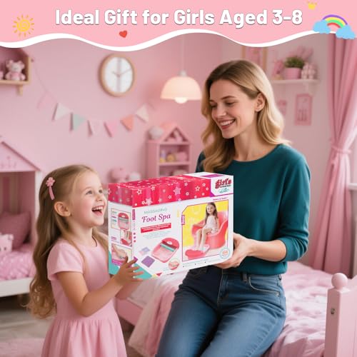 Kids Foot Spa Kit with Pedicure Set for Girls 3-8, All-in-1 Kids Spa Day Kit with Bubble Soak & Massage, Sleepover Party Birthday Gifts - color: Pink