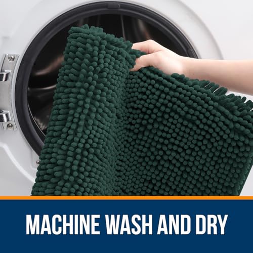 OLANLY Toilet Rugs U-Shaped 20x20, Extra Soft Absorbent Chenille Contour Bathroom Rugs for Toilet, Dry Quickly, Machine Washable, Non-Slip Bath Mat, Blackish Green - color: Blackish Green, size: 20" X 20" Contour Rug