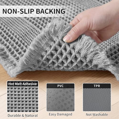 Waffle Bath Mat - Super Water Absorbing Bath Mat Quick Dry, Bathroom Rugs Non Slip Washable with Tassels, Rubber Backed Bathroom Mat for Bathroom Floor, Tub and Shower, 17" x 24", Light Grey - color: Light Grey, size: 17" x 24"