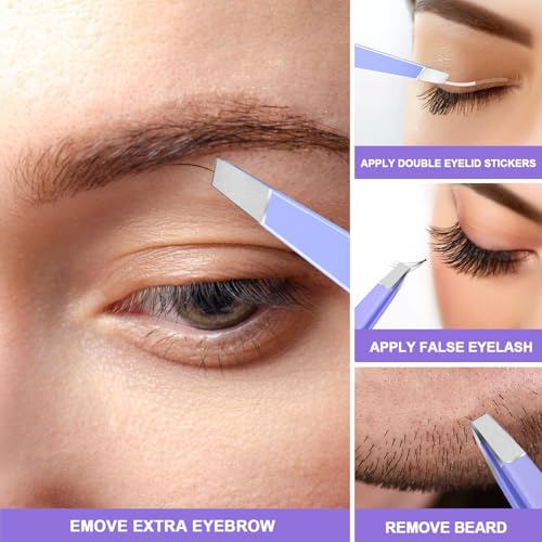 FANDAMEI Eyebrow Scissors, Eyebrow Kit, Eyebrow Tweezers for Women, Eyebrow Razor, Eyebrow Brush. Eyebrow Kit for Men with Leather Case. Eyebrow Scissors for Women Facial Hair Ingrown Hair Removal - color: Purple
