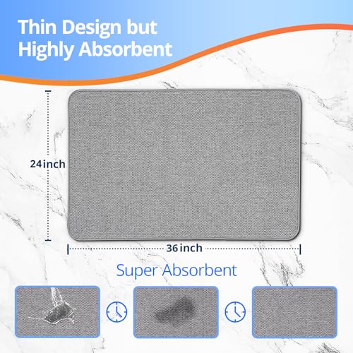 Upgraded Bath Mat 24x36Inch, Thin Bath Mats Rugs with Rubber Backing Non-Slip, Absorbent,Quick Dry Machine Washable, Home Decor Accessories Cozy Cloth Bathroom Rugs fit Under Door/Sink/Tub/Shower-Gray - color: Grey, size: 24"x36"