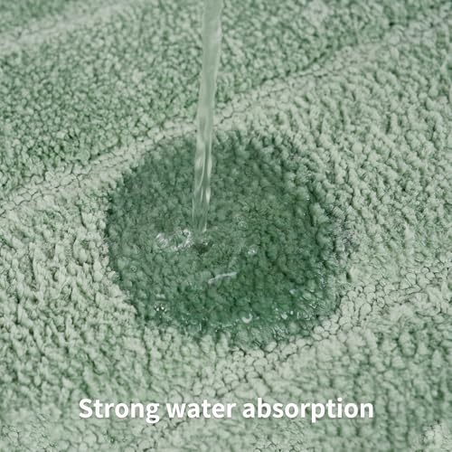 Bathroom Rugs Sets 3 Piece, with 20" x 28" U-Shaped Toilet Rug, Ultra Water Absorbent and Super Soft, Non-Slip, Microfiber Shaggy Plush Bath Mats for Bathroom, Tub, Kitchen (Sage Green) - color: Sage Gree