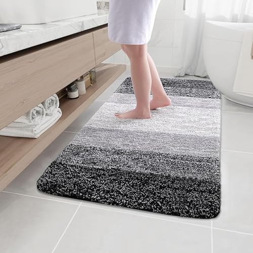 Arotive Microfiber Bathroom Rugs, Shaggy Soft and Absorbent Bath Rug, Thick Plush Machine Washable Dry Bath Mats for Bathroom, Tub and Shower, 44x32, Black, Rectangular - color: Black, size: 44" X 32"