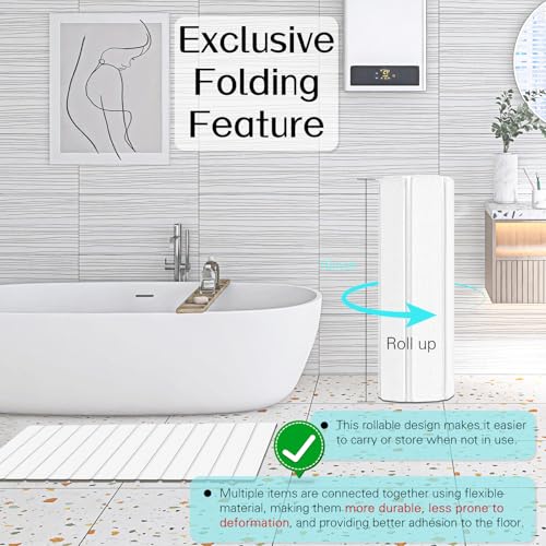 Cuckan Foldable Stone Bath Mats for Bathroom Super Absorbent Diatomaceous Earth Bath Mat Quick Dry Bath Rug Drying Mats with Non Slip Shower Rug Tub Shower Mat - color: White, size: Rug 15x32" + 14x23" Non-slip Mat