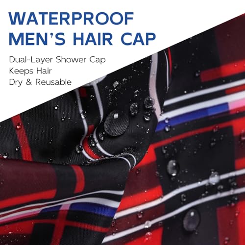 Years calm Shower Cap for Men, Waterproof & Heat-Retaining Hair Treatment Cap – Reusable Men’s Shower Cap with Foil Lining, Elastic Band, for Steam Care, Hair Mask & Oil Conditioning - color: Red