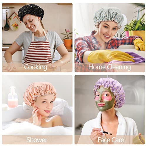 Tbestmax 4 Pcs Shower Caps Hat for Women and Girl, Reusable Waterproof Bath Cap Double Waterproof Layers - color: 4 Pack - Heart