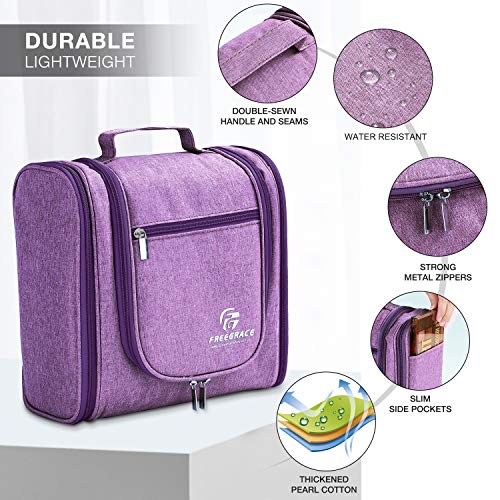 Freegrace Extra Large Hanging Toiletry Bag for Men and Women - Water-Resistant Nylon Travel Bathroom Organizer for Cosmetics, Makeup, and Toiletries - color: Wild Violet