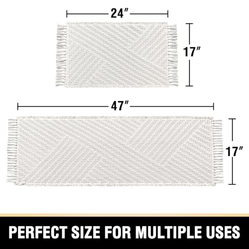 H.VERSAILTEX Waffle Bath Mat Super Absorbent Boho Bath Mat Non Slip Bath Rugs for Bathroom Floor Machine Washable Dry Fast Bathroom Rugs with Tassels (47 x 17 Plus 17 x 24 Inches, Ivory White) - color: Ivory White, size: 47" x 17" Plus 17" x 24"