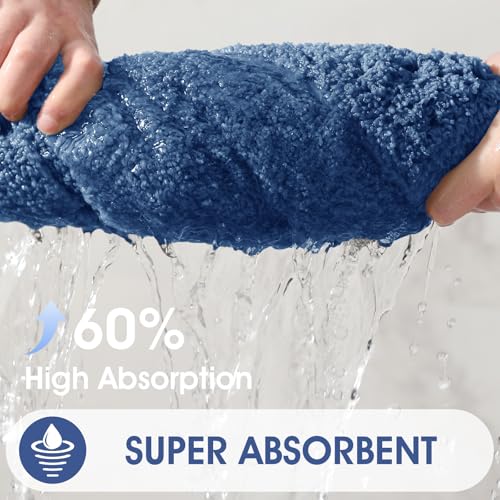 IM HOME Bathroom Rugs Sets 3 Piece, Ultra Soft Plush Fluffy Microfiber Absorbent Bath Mat, Non-Slip Backing, Machine Washable Bath Mats for Bathroom Floor, Tub, Toilet and Shower, Blue/Bordered - color: A-blue, size: 24"x17"+48"x20"+U Shape 24"x20"