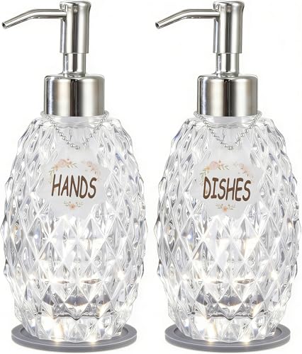 MALACHI Glass Soap Dispenser, 304 Rustproof Stainless Steel Pump, Refillable Multi‑use for Hand Soap, Dish Soap, Body Wash, Shampoo, Baby Wash for Bathroom Kitchen & Commercial - color: Light Clear