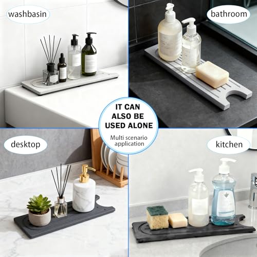 Kitchen Faucet Mat, Diatomite Sink Faucet Mat Splash Guard for Kitchen, Water Absorbing Stone Tray for Sink, Quick Drying Faucet Mat for Kitchen Sink, Absorbent Stone Drying Tray for Bathroom Counter - color: White Gray Style 1, size: 23.7" x 4"