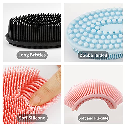 3 Pack Silicone Body Scrubber, Soft Silicone Loofah Exfoliating Body Scrubber, Silicone Body Brush Bath Shower Scrubber for Body, 2 in 1 Bath and Shampoo Wash Brush for Skin Exfoliation Men Women - size: Pink+Blue+Black