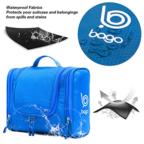 Bago Travel Toiletry Bag for Women and Men X-Large Waterproof Hanging Large Toiletry Bag for Bathroom and Travel Bag for Toiletries Organizer -Travel Makeup Bag (Blue) - color: Blue, size: X-Large