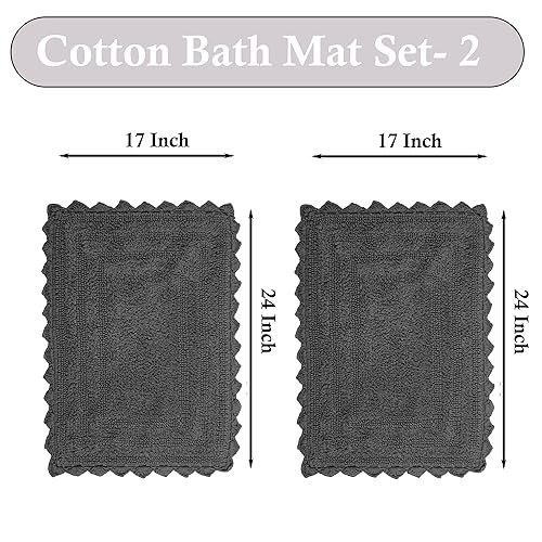 TreeWool 2-Pack Gorjeeus Collection Soft Reversible Bathroom Rug Cotton Bath Mat Set with Crochet Border - Rectangle (19" x 26"; Charcoal Grey) - color: Charcoal