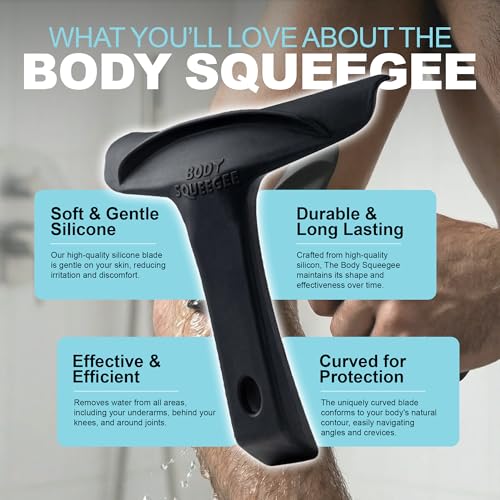 The Body Squeegee Original Silicone Squeegee for Body, Curved Water Remover for Skin, Post-Shower Drying Tool, Hygiene Tool for Reducing Muskiness in Towels, Shower Accessory and Bathroom Essential - color: Black