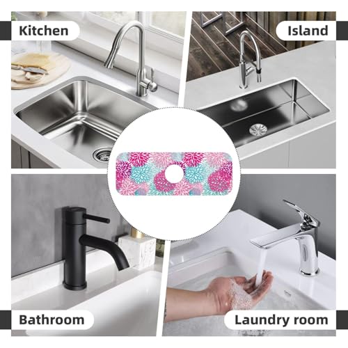 Dahlia Bright Flower 15" X 5.5" Kitchen Sink Splash Guard Faucet Faucet Guard Draining Mat Sink Splash Guard Faucet Kitchen Bathroom - color: Dahlia Bright Flower