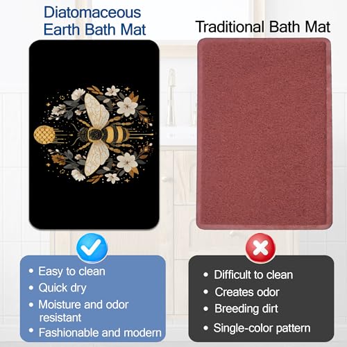 Elightvap Flowers and Bees Bathroom Mat Quick Drying Non Slip Bath Mats Absorbent,Bath Mat Quick Dry Bathroom Rug in Front of The Kitchen Sink, Shower Room, Bathtub,17 * 29.5 Inches - color: Flowers and Bees