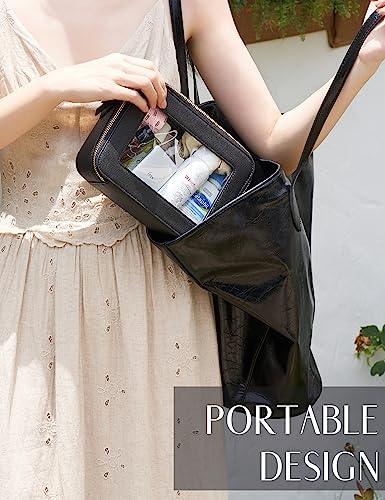 Popvibe Clear Makeup Case Black Toiletry Bag Travel Medium Clear Cosmetic Bag with Zipper, Small Make Up Bag Organizer Traveling TSA Approved Transparent Bag Car for Essentials - color: Black, style: Medium Moda