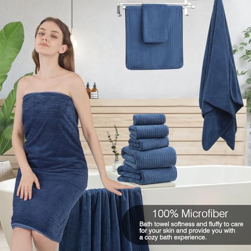 Hailea 18 Piece Family Bath Towel Set Include 6 Bath Towels,6 Hand Towels and 6 Washcloths Soft Bathroom Towel with Hanging Loops,Highly Absorbent Quick Dry Towels Set for Bathroom,Hotel and Spa-Navy - color: Navy, size: 18-Piece Set