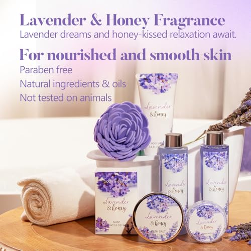 Body & Earth Bath and Body Gift Set - 8 Pcs Lavender Spa Baskets for Women, Spa Kit for Women, Birthday, Holiday, Anniversaries, Christmas Gifts for Her, Mom, Wife, Girlfriend
