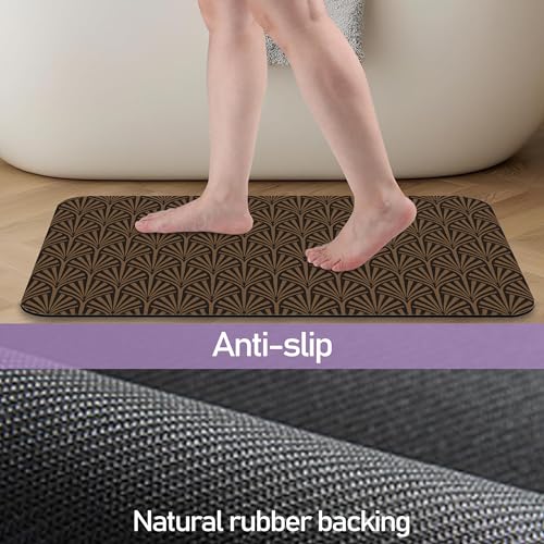Brown Modern Bathroom Rug, Rapid Dry Absorbent with Non-Slip Rubber Base Bath Mats for Bathroom 17"x30" - color: Brown Modern