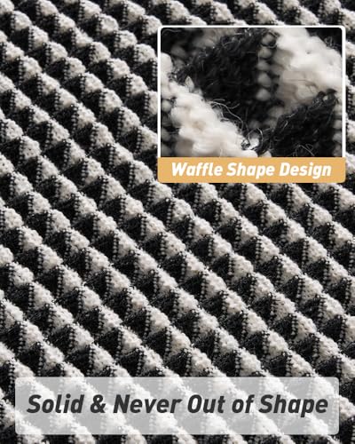 AMOAMI Upgraded Waffle Bath Mat, Super Absorbent Non Slip Bath Mats for Bathroom Floor, Machine Washable Bathroom Rugs with Tassels, Rubber Backed Bathroom Mats, Ultra Soft, 18" x 30",Black & Cream - color: Black & Cream, size: 1'6" x 2'6" (Rectangular)