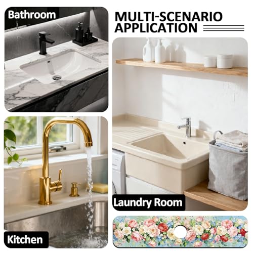 2 Pcs Kitchen Sink Splash Guard Faucet Mat Oil Painting Flowers Pattern Faucet Mat for Sinks Absorbing Drying Mats for Kitchen Bathroom - color: Mat Oil Painting Flowers