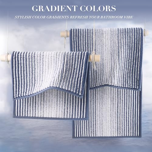 BSICPRO Bathroom Rugs and Mats Sets, 2 Piece Thick Absorbent Chenille Bath Mat Rug Set Non Slip, Soft Shaggy Bath Room Floor Mats for Bathroom, Machine Washable (20" x 32" Plus 16" x 24",Denim Blue) - color: Denim Blue, size: 20" x 32" Plus 16" x 24"