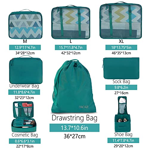 BAGAIL 8 Set Packing Cubes Luggage Packing Organizers for Travel Accessories-Aqua Color - color: Aqua Color, size: 8 Set