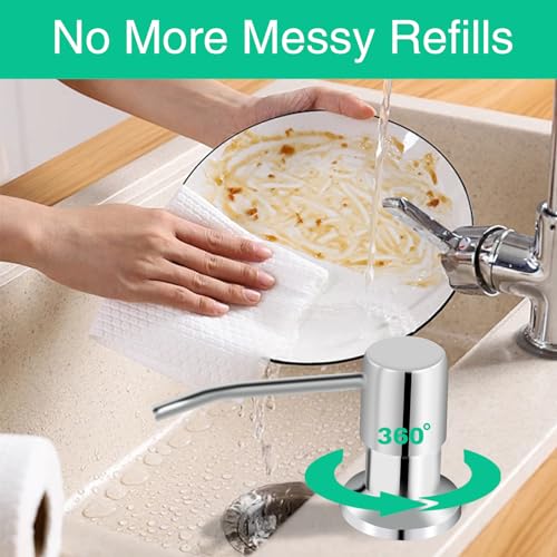 Soap Dispenser for Kitchen Sink, Built in Sink Soap Dispenser, Countertop Soap Dispenser Pump with 47" Extension Tube kit, No Need to Fill Little Bottle Again, Chrome - color: Chrome