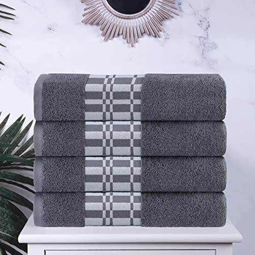 Superior 4-Piece Cotton Bath Towel Set, Geometric Design, Dobby Border, Body Towel for Bathroom, Guest Bath, Spa, Resort, Hotel, Airbnb, Home Essentials, Adult, Kids, Larissa Collection, Grey - color: Grey, size: Bath Towel Set (4-pack)