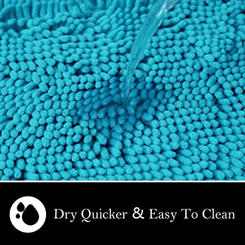 Bathroom Rugs Chenille Bath mat 2 Piece Set, Super Absorbent, Strong PVC Non Slip Backing, Bath mats for Bathroom, Plush Shaggy, Thick, Machine Washable, Bathtub, Toilet.(Turquoise) - color: Turquoise, size: 20''×20''U-Shape+20''×32''