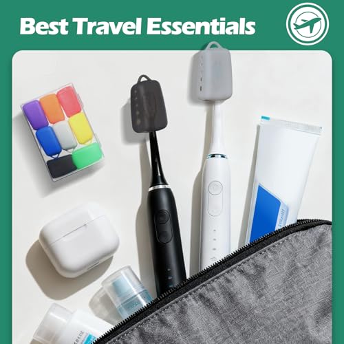 Lapfoon 8 Pack Silicone Toothbrush Covers, Tooth Brush Cover Cap for Electric & Manual Toothbrushes, Toothbrush Travel Essentials - color: Black